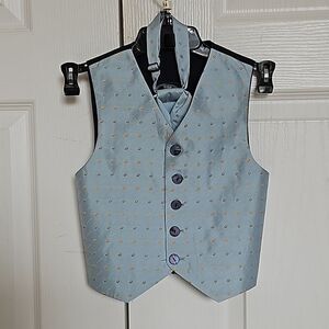 Top Kids Boy's Waist Coat Vest & Tie Blue 3X